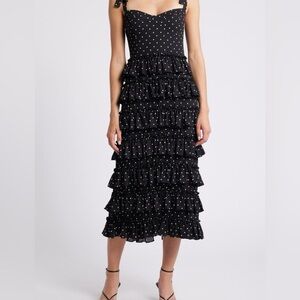 Wayf The Masie Polka Dot Tiered Dress Black & White